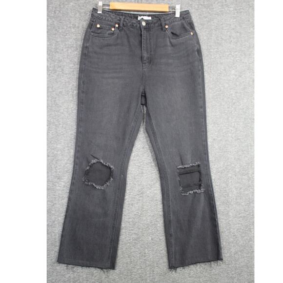 AVEC LES FILLES Straight Kick Crop Jeans Size 30 Waist Distressed Raw Hems 80214 - Picture 1 of 7